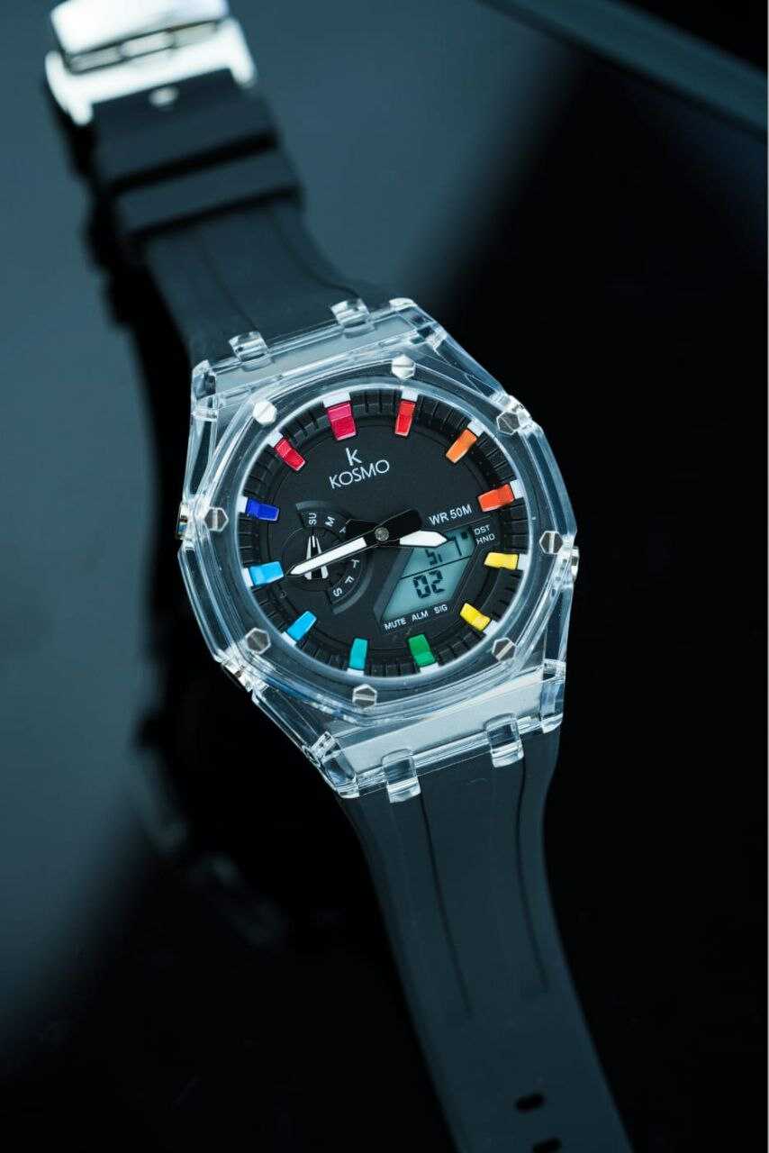 Reloj Unisex Kosmo Negro K4010 Doble hora Sumergible 50M