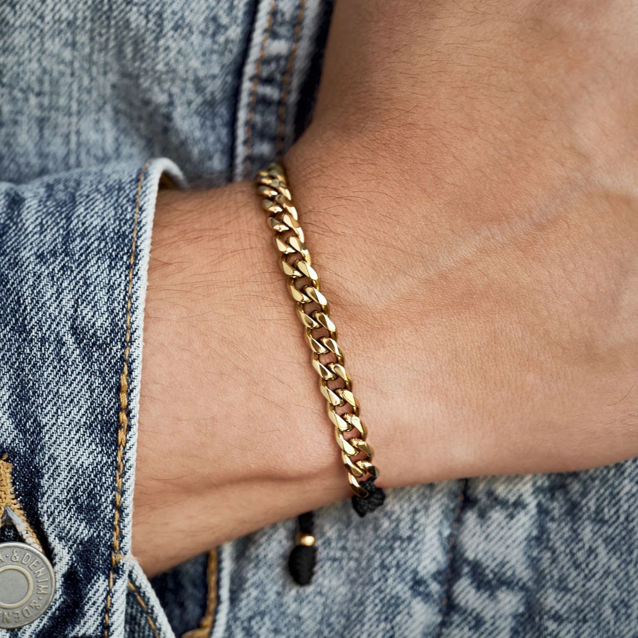 Pulsera Esclava Cubana Ajustable en Oro Laminado18k Hombre