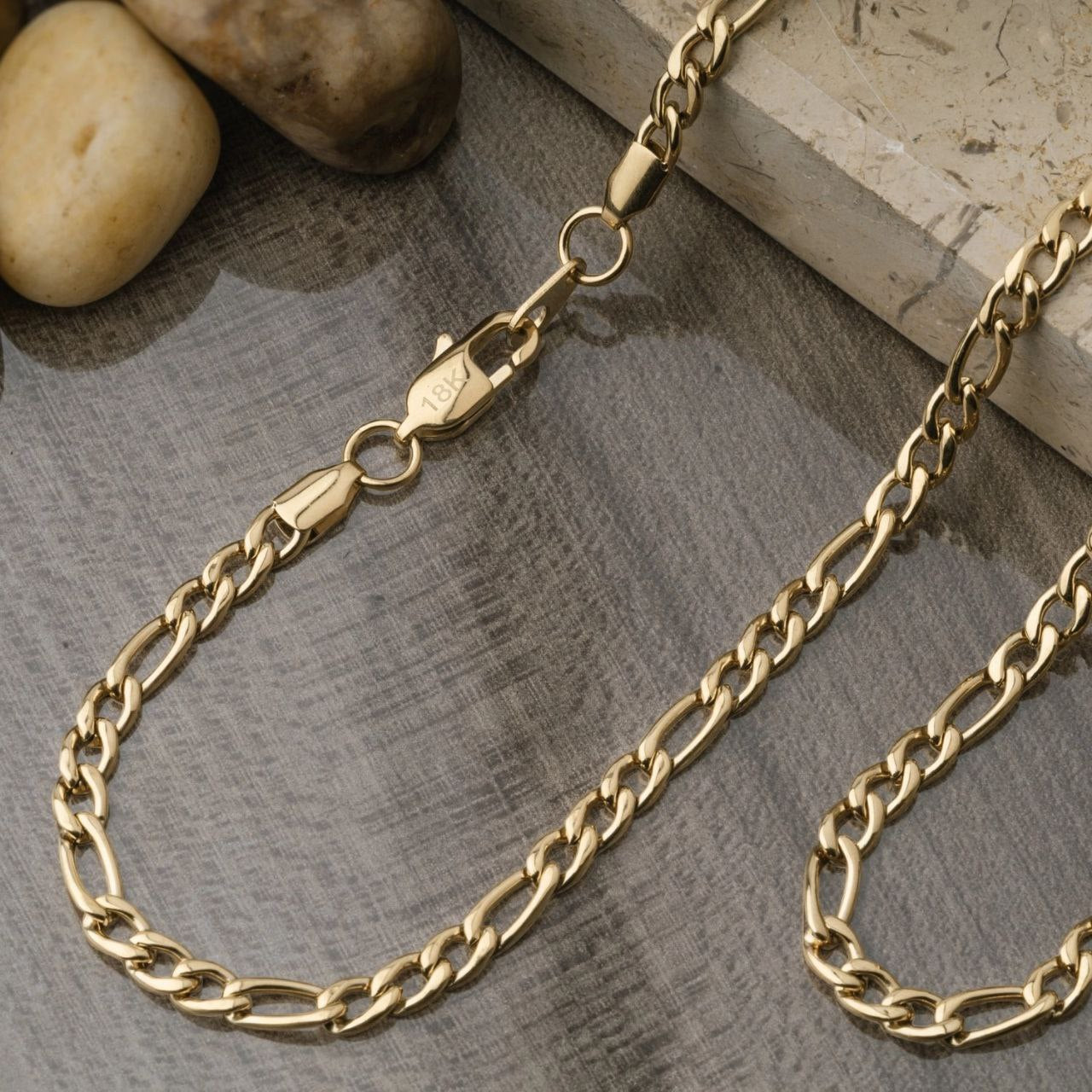 Cadena Collar Fígaro 3x1 Oro laminado 18K Hombre