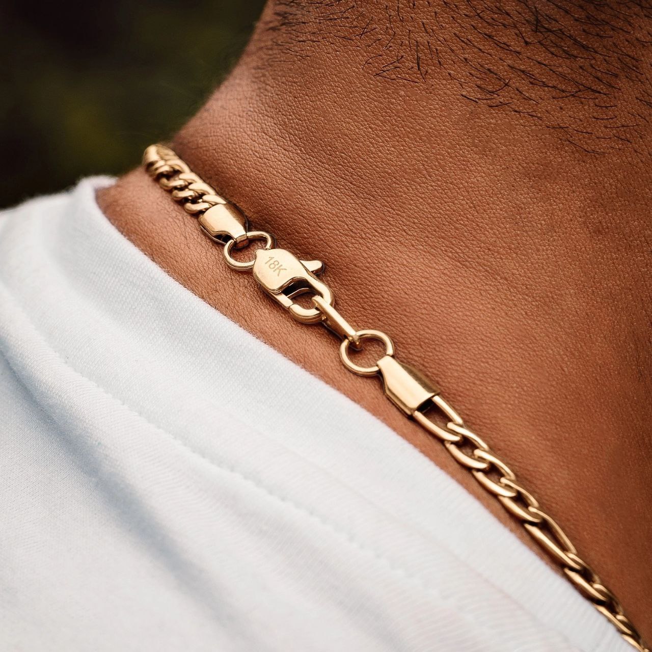 Cadena Collar Fígaro 3x1 Oro laminado 18K Hombre