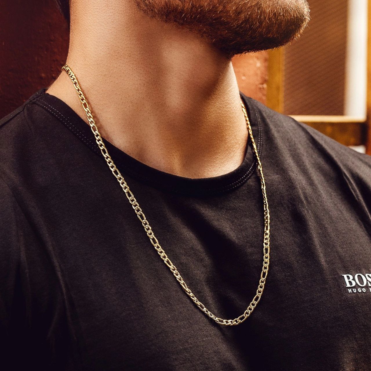 Cadena Collar Fígaro 3x1 Oro laminado 18K Hombre