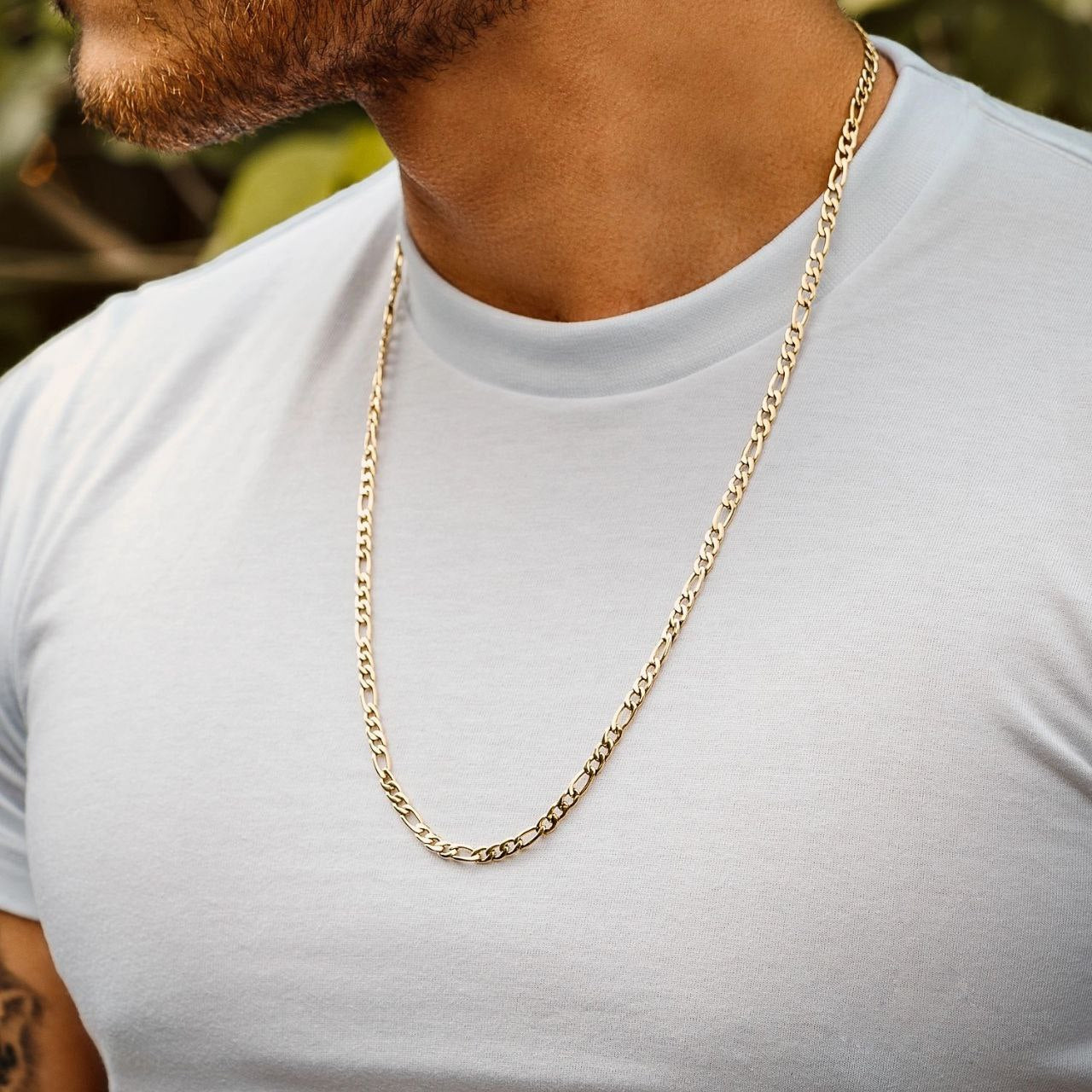 Cadena Collar Fígaro 3x1 Oro laminado 18K Hombre