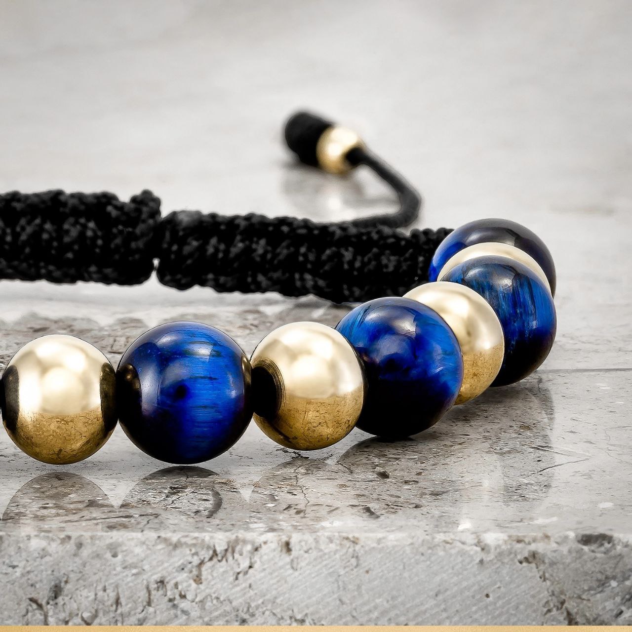Pulsera Esclava Oro Laminado18k y Ónix Azul