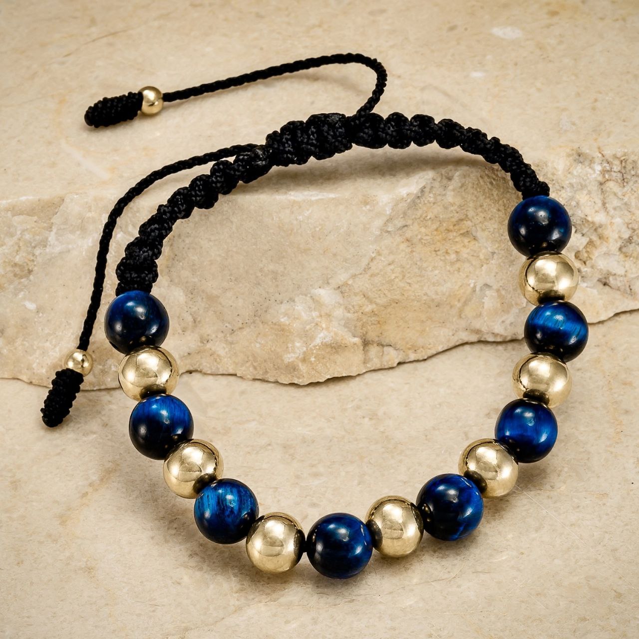 Pulsera Esclava Oro Laminado18k y Ónix Azul