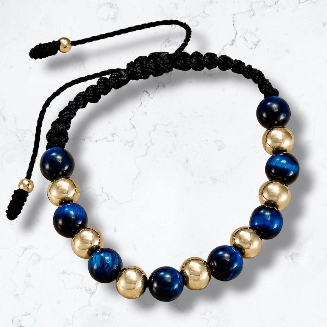Pulsera Esclava Oro Laminado18k y Ónix Azul
