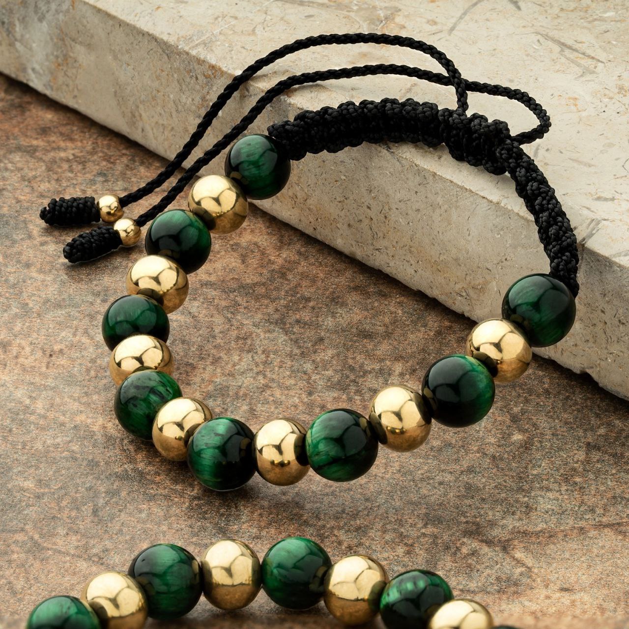 Pulsera Esclava Oro Laminado18k y Ónix Verde
