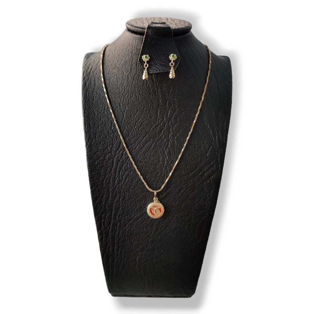 Juego Cadena Aretes Dije Oro Lamiando18k Elegante