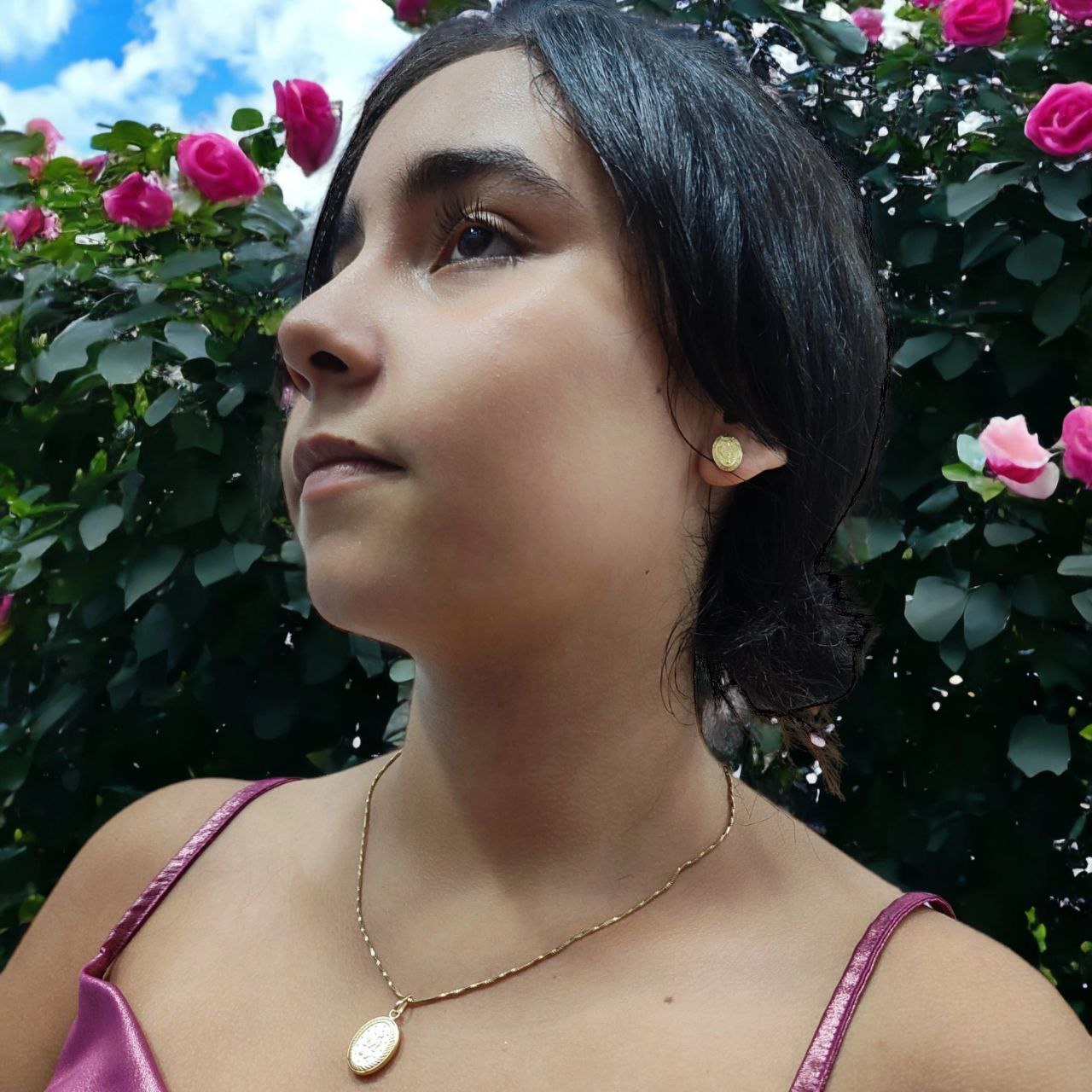 Juego Cadena Aretes Dije Oro Lamiando18k Virgen Milagros Mujer