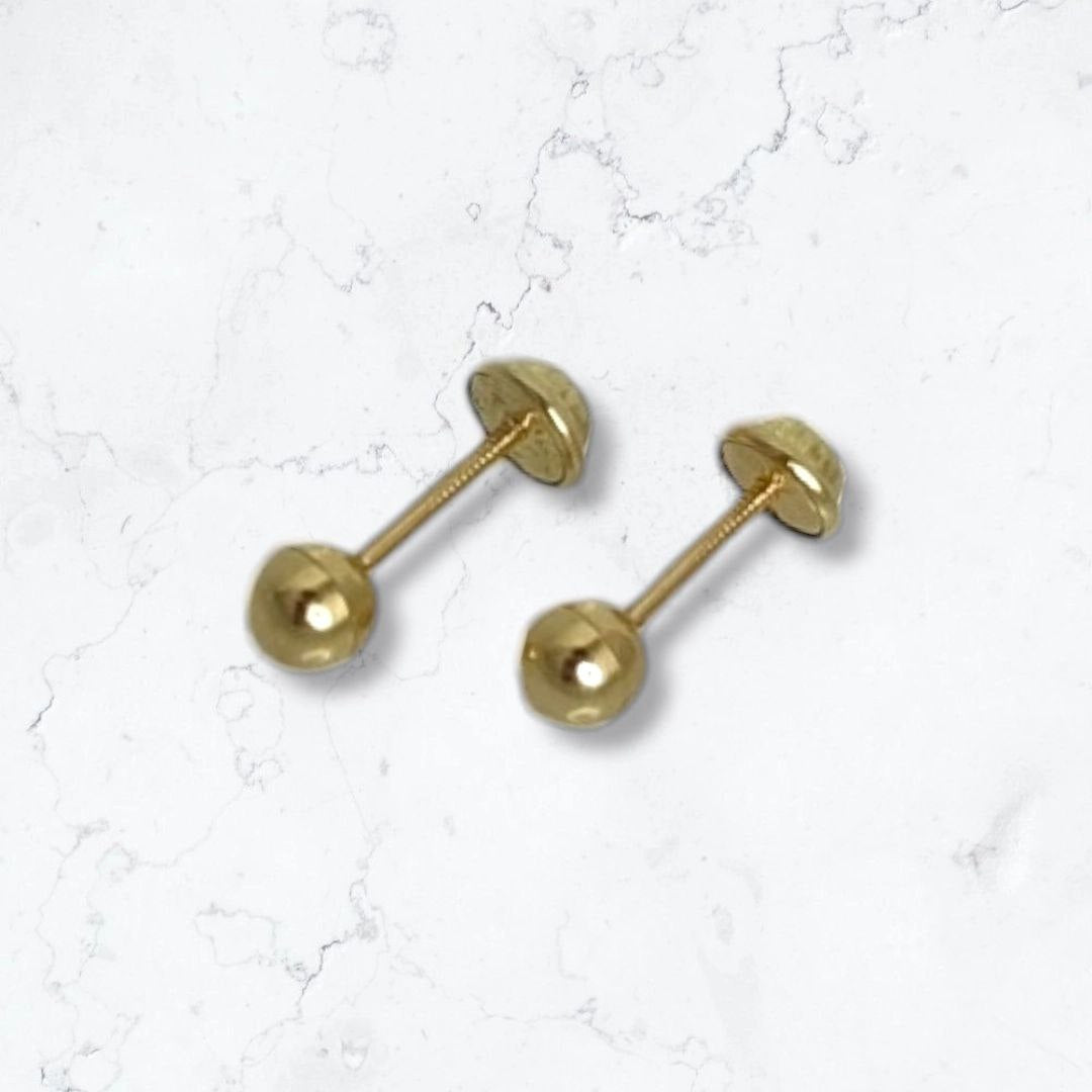 Aretes Bebe Oro Laminado 18k de rosca con Bola 4MM