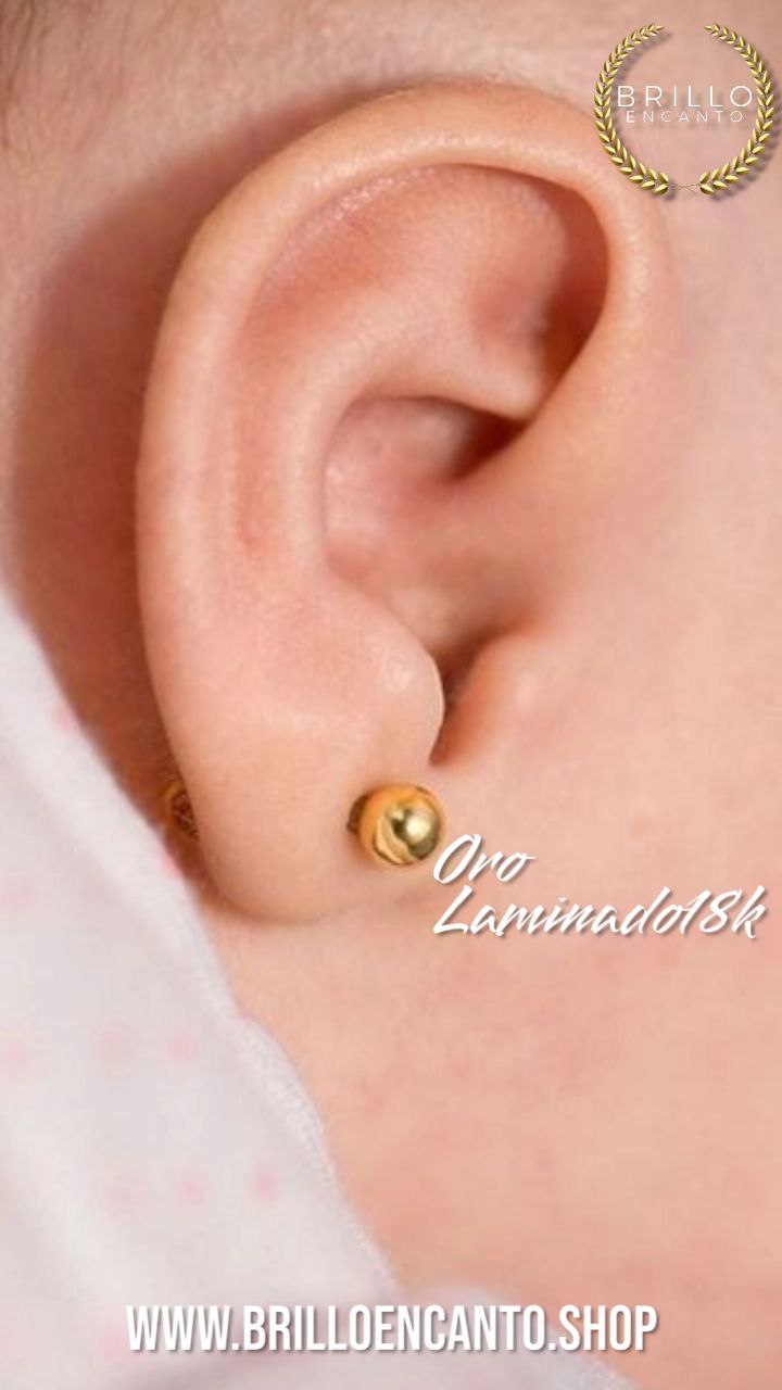 Aretes en oreja de Bebe en Oro Laminado 18k Bola 4MM