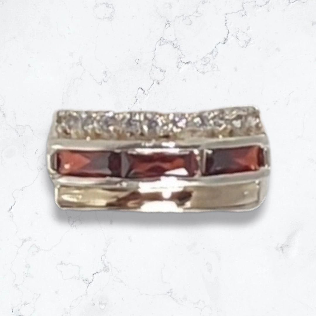 Anillo Oro y Plata925 dama Con Circones Rojo