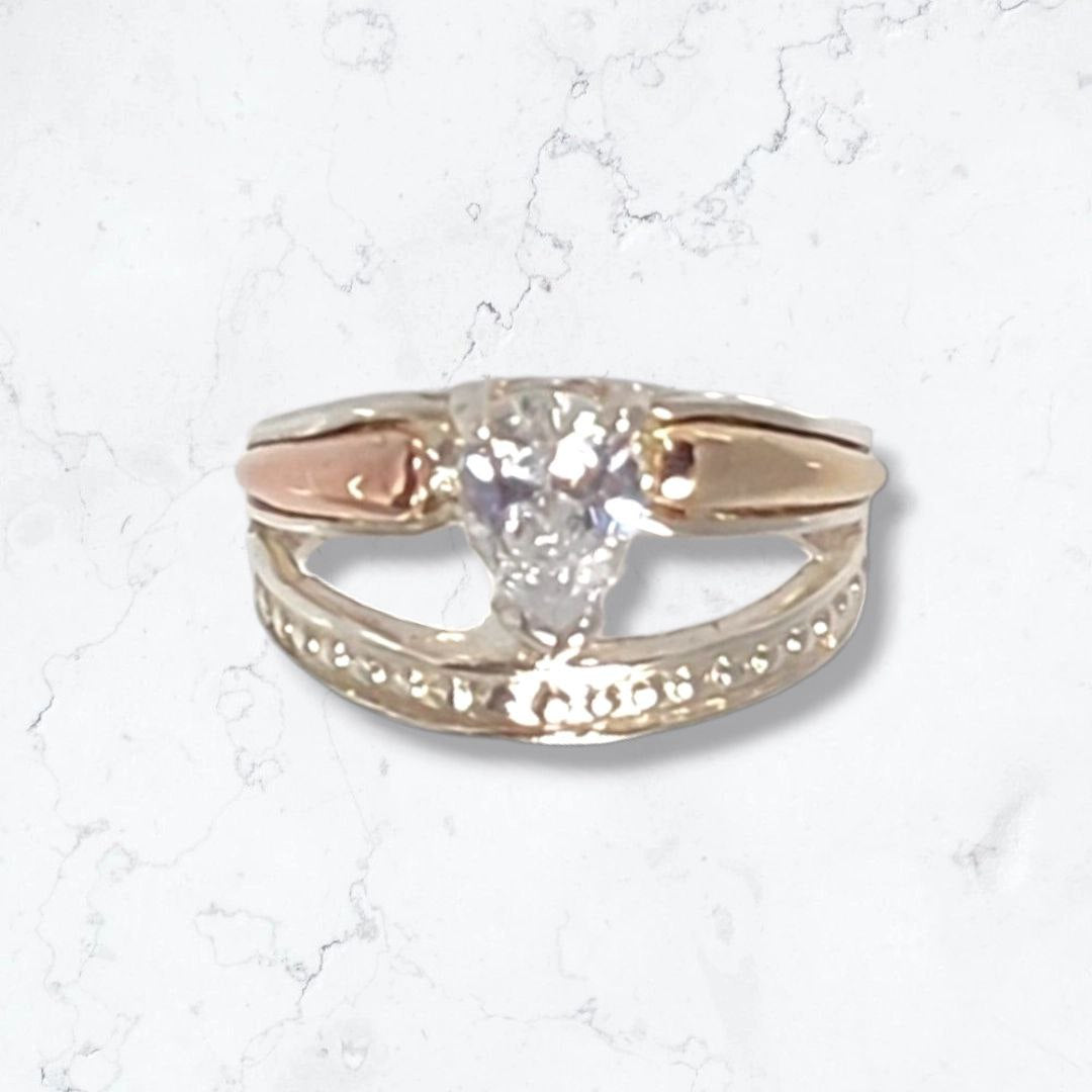 Anillo Oro Plata925 dama Elegante y Cristal