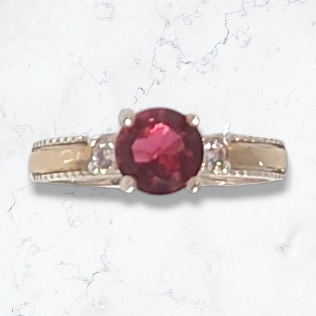 Anillo Oro Plata Mujer elegante y Delicado Con Circón Rojo