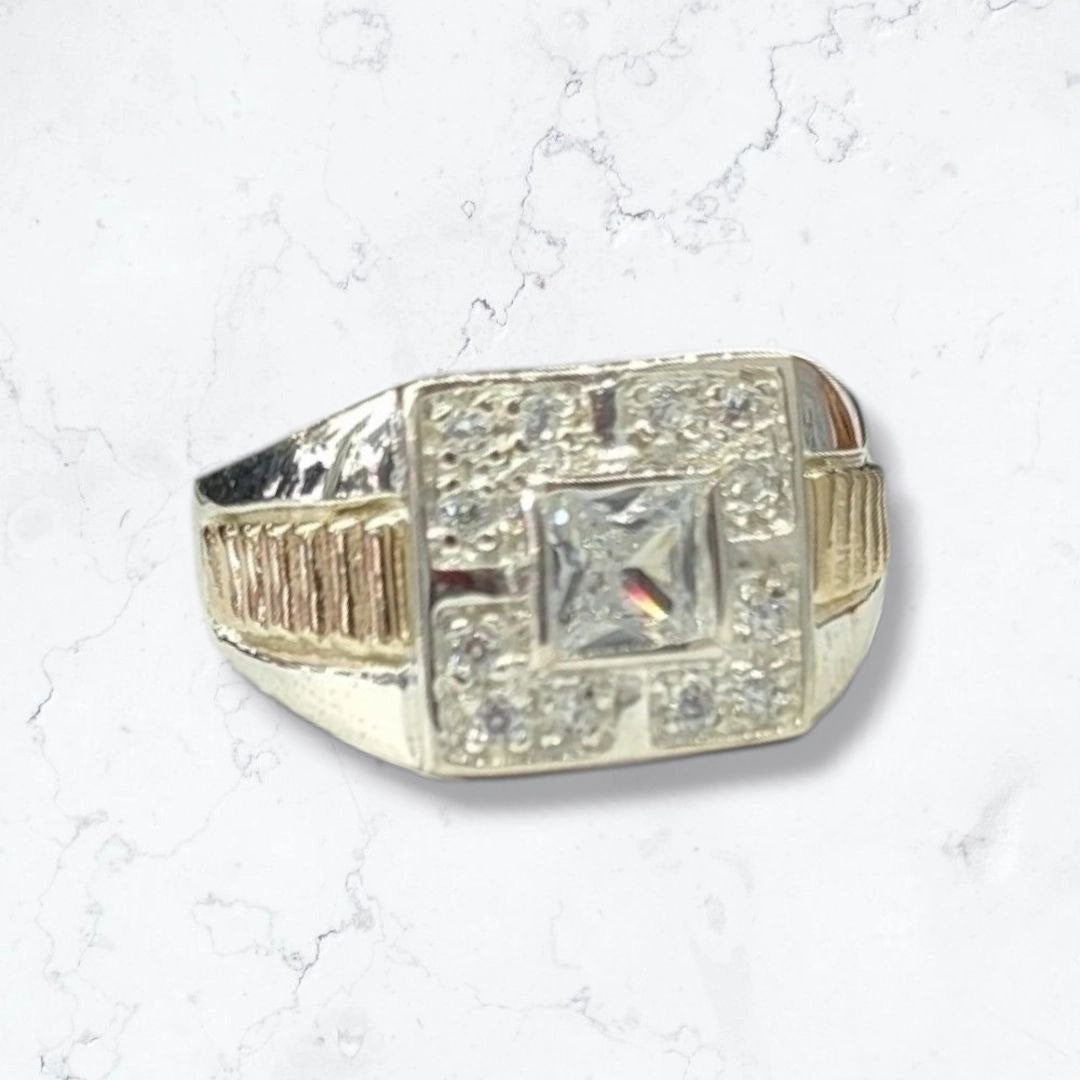 Anillo Oro Plata Elegante Circon Hombre