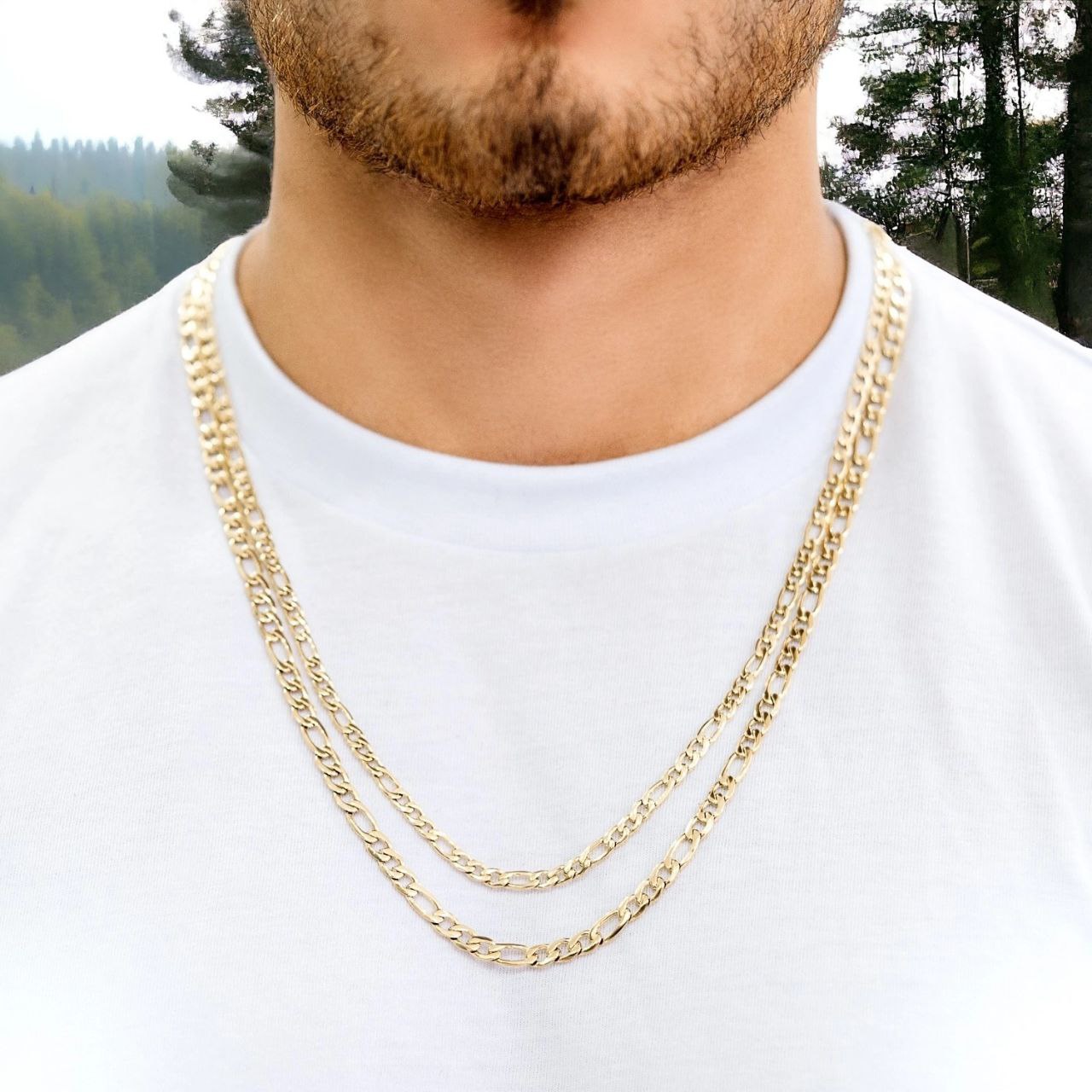 Cadena Collar Fígaro 3x1 Oro laminado 18K Hombre