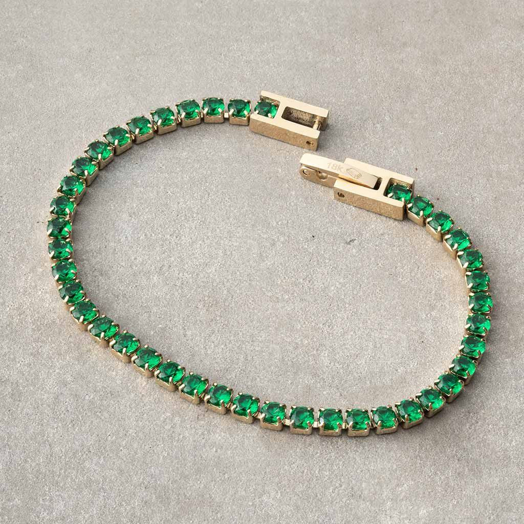 manilla pulsera tennis verde oro laminado