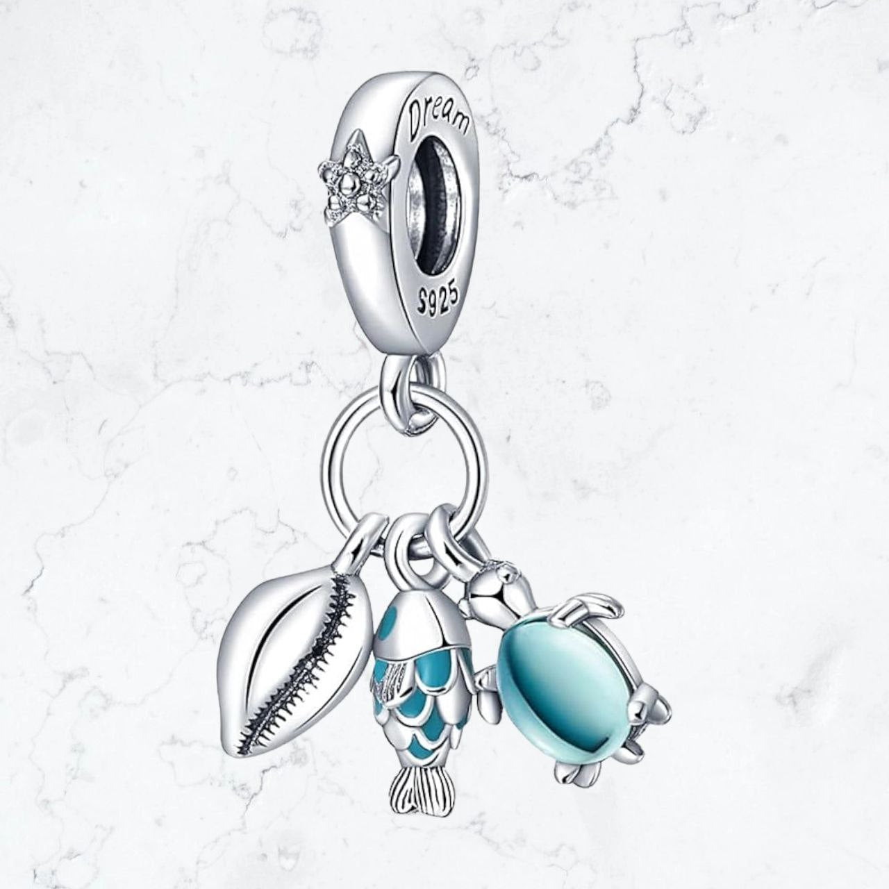 Dije Charm Tortuga pez y caracol en Plata925