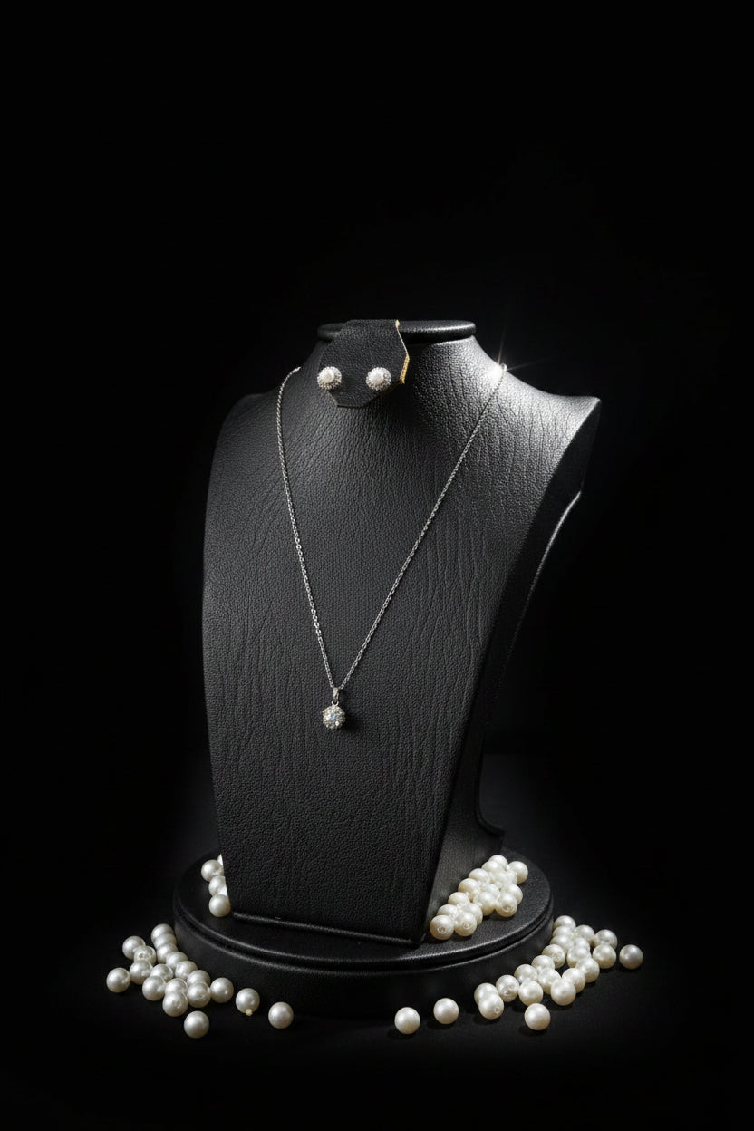 Set Perla Plata 925 Italiana | Cadena + Dije + Aretes