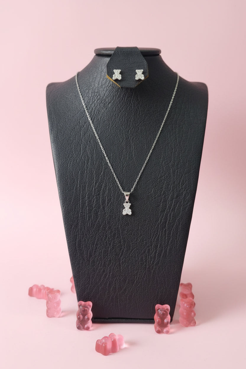 Set Oso Plata 925 Italiana | Cadena + Dije + Aretes