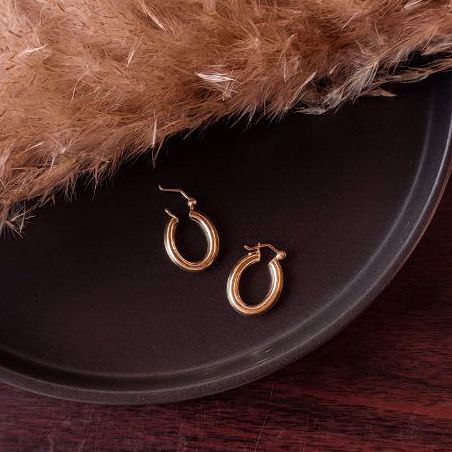 Women's 18k Gold Plated Candongas Fashion Medium Gold Earrings
