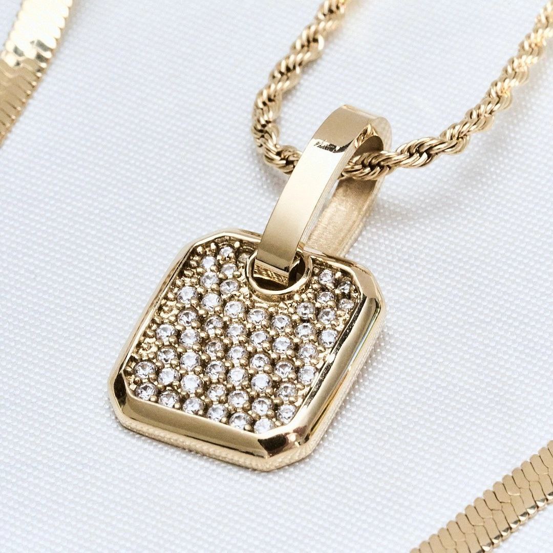 Set Oro18k Laminado Cadena Cubana y Dije Placa