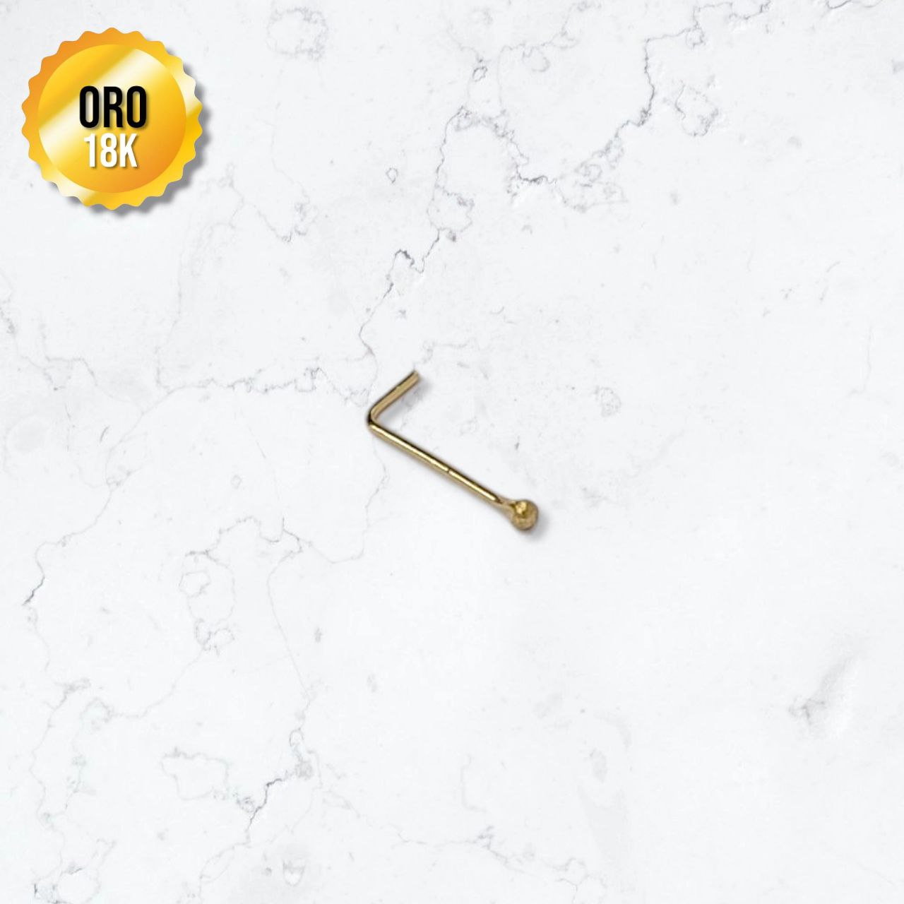 piercing en oro de 18K color dorado en forma de L para la nariz tipo chispa