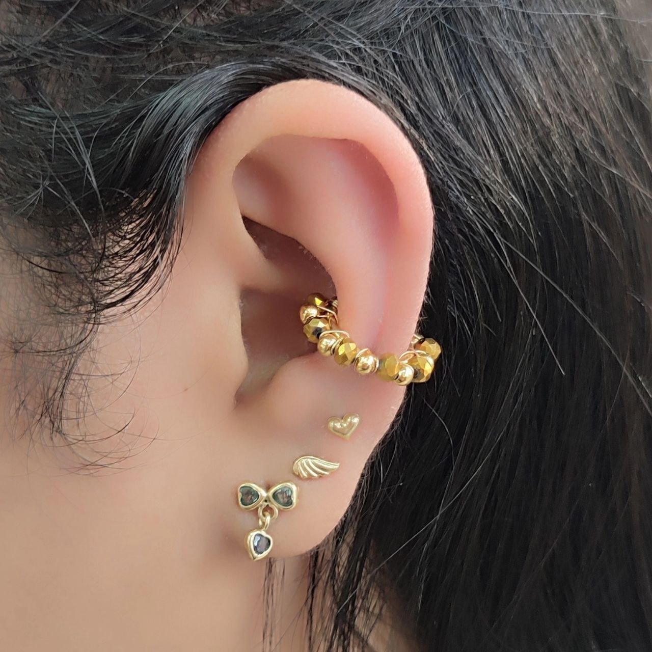 Earcuff Dorado Acerado Piedras Amarillas