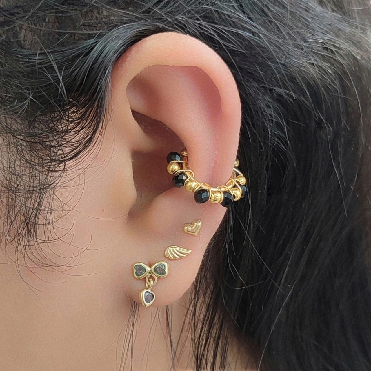 Earcuff Dorado Acerado Piedras Negras