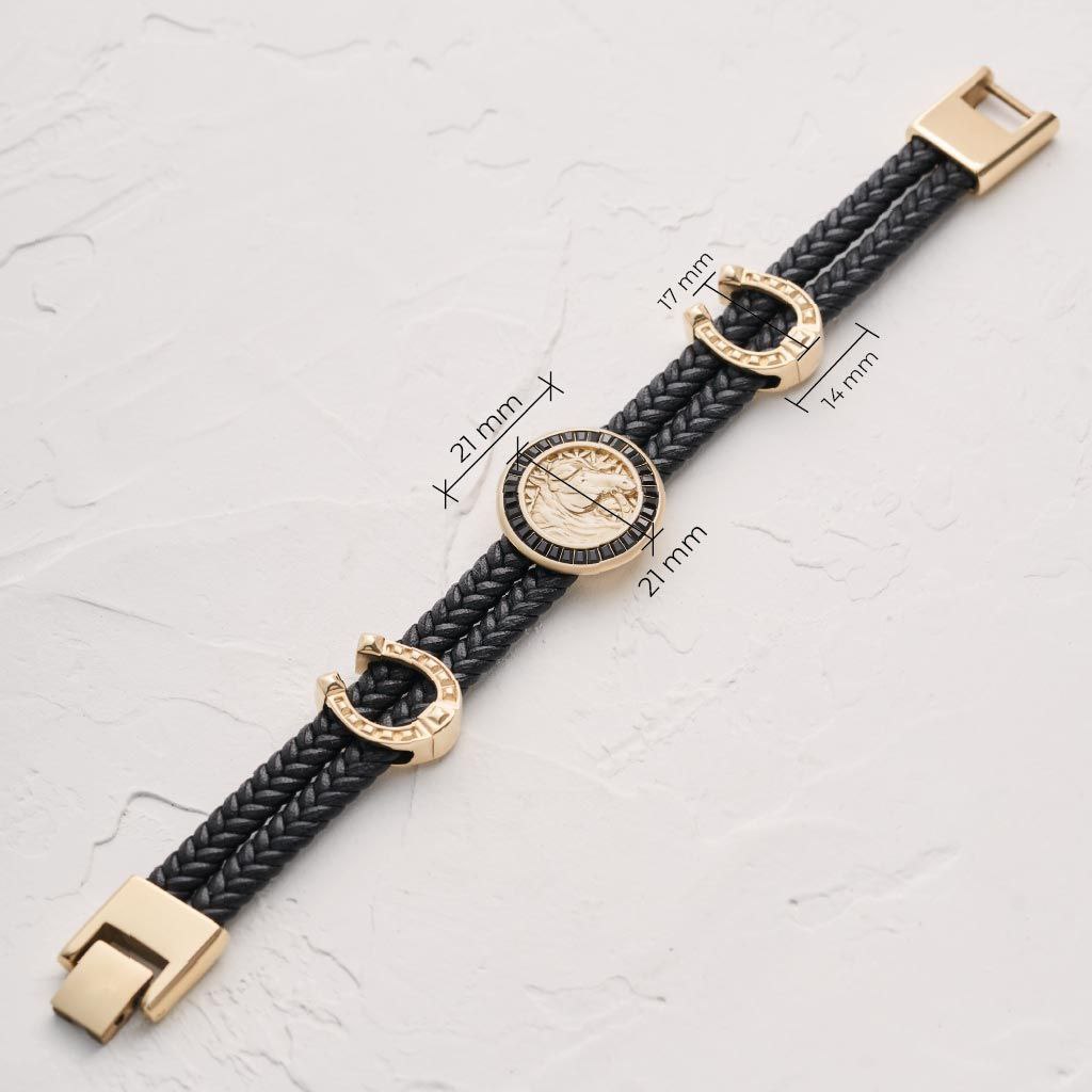 Brazalete Cuero y Oro Laminado18k Caballo