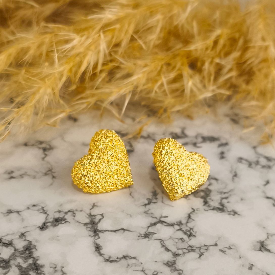 Aretes de corazón grandes con textura en rodio - Pendientes elegantes para mujer
