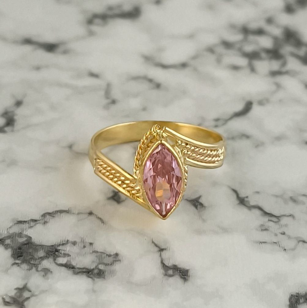 Anillo Marquise Rosado Oro Laminado 18K Circonita