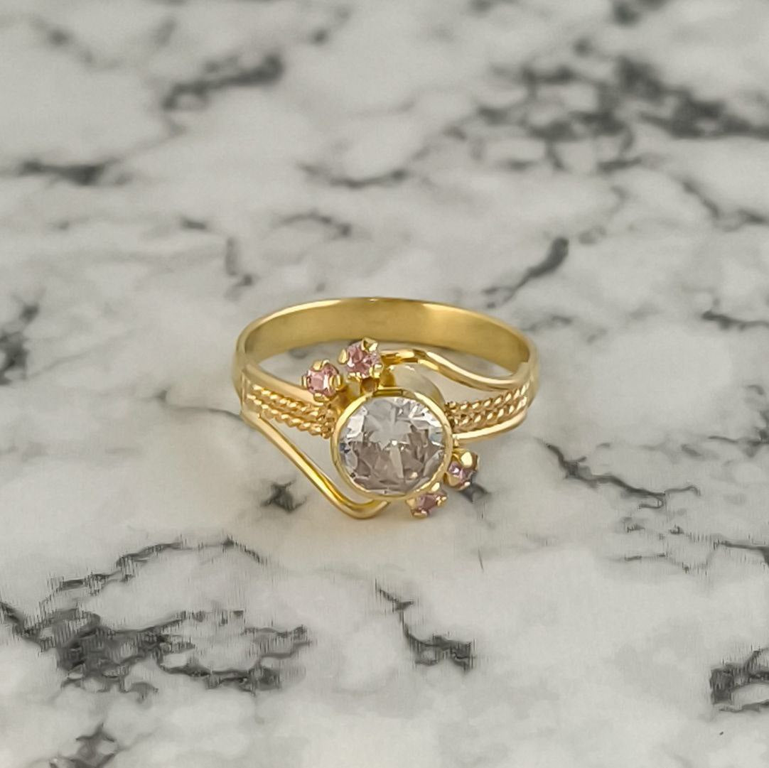 Anillo Elegancia Radiante Oro Laminado 18K Circonitas Blancas y Rosas