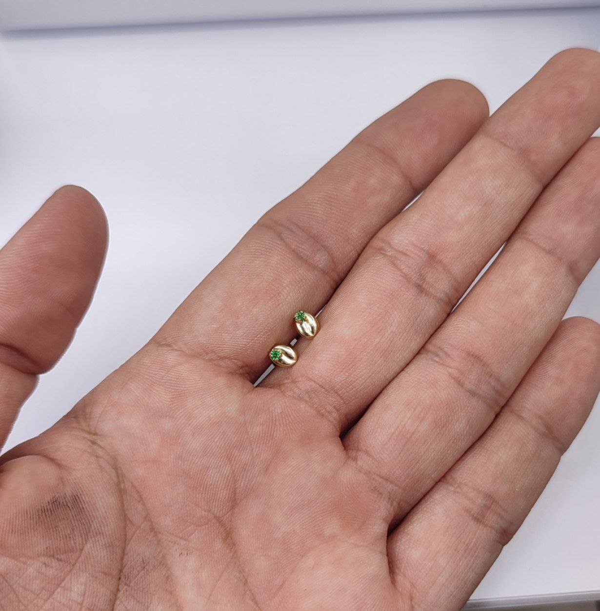 Small 18k Gold-Laminated Coffee Bean Earrings, Anti-Allergic
