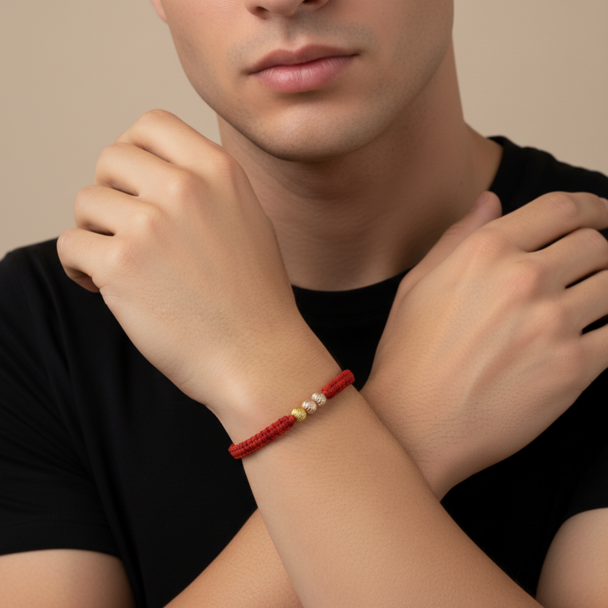 pulsera hilo rojo oro18k balines 3 oros