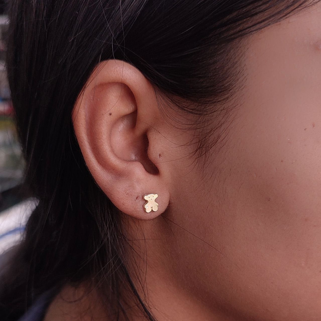 Aretes Anti alérgicos Seguridad Osos Mujer Oro Laminado 18k Pequeños Brillo Encanto
