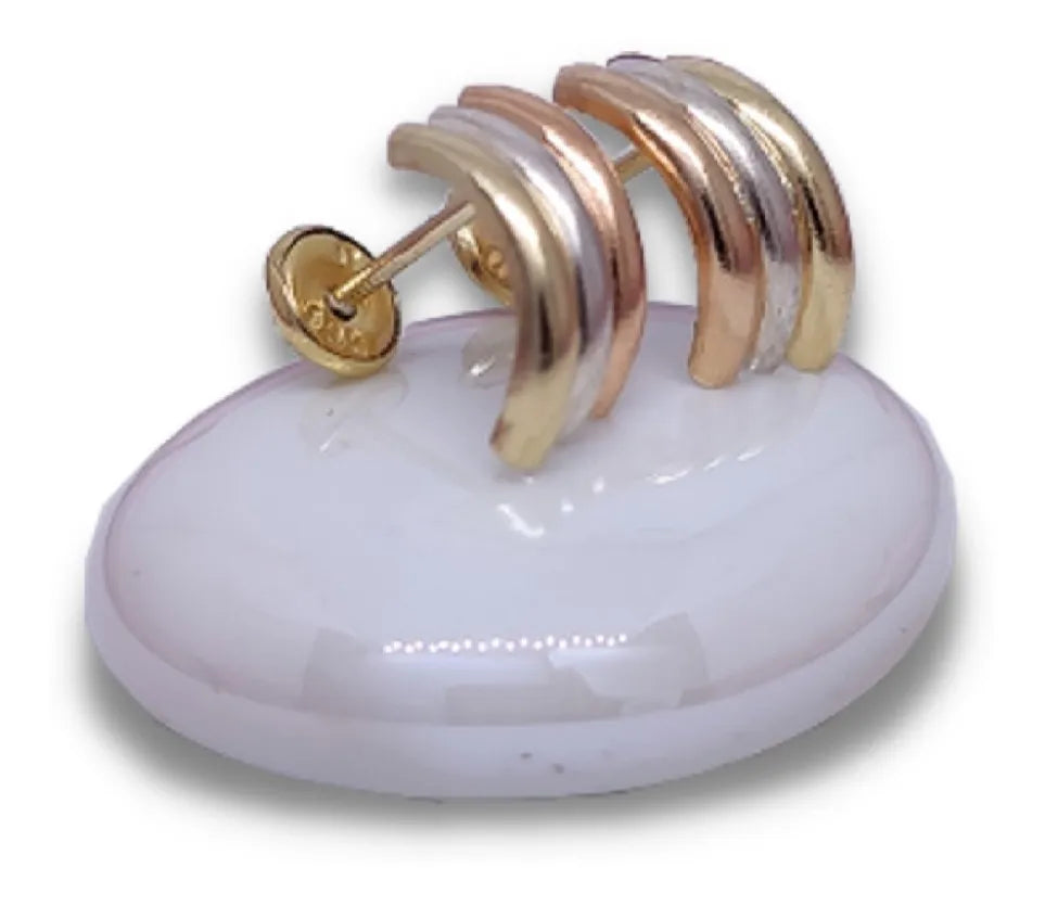 Aretes Topos Mujer Anti alergénicos En 3 Oros Laminado 18k Brillo Encanto