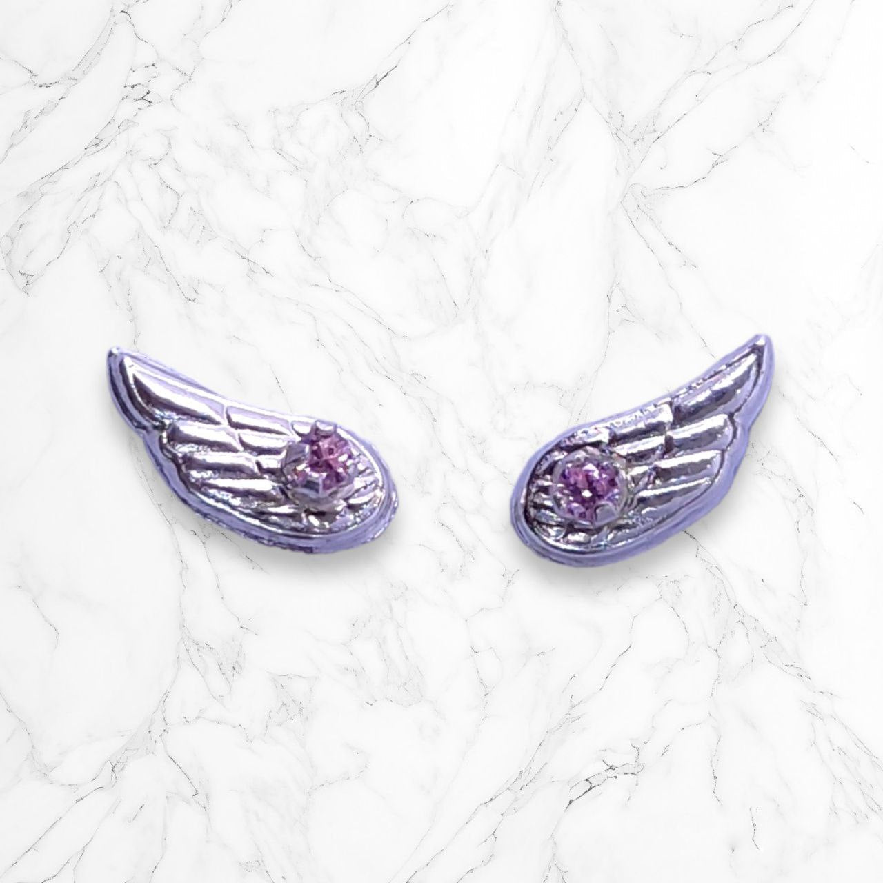 Aretes Topos Rosca Seguridad Alas En Plata 925 Italiana Brillo Encanto