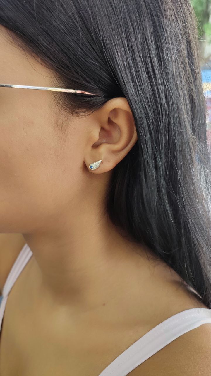 Aretes Topos Rosca Seguridad Alas En Plata 925 Italiana Brillo Encanto