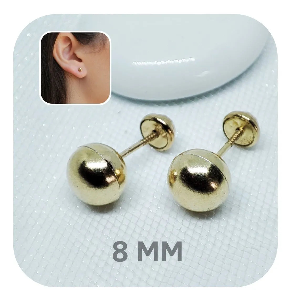 Aretes Topos Seguridad Niña O Mujer 8 MM Oro Laminado 18k Brillo Encanto