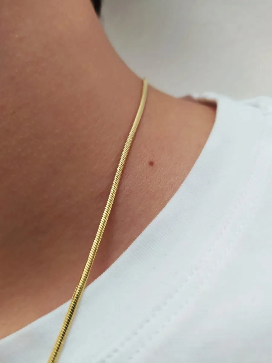 Cadena Collar Hombre Oro 18 Kilates Laminado Larga Tejido Plano Brillo Encanto