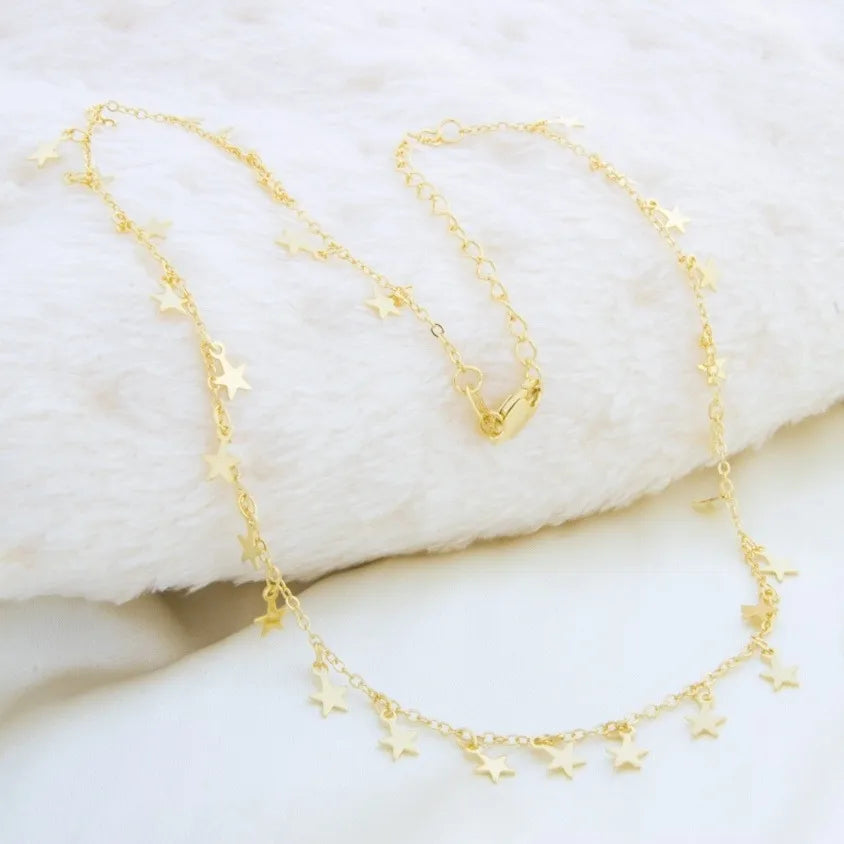 Cadena Collar Mujer Estrellas Minimalista Oro 18k Laminado Brillo Encanto