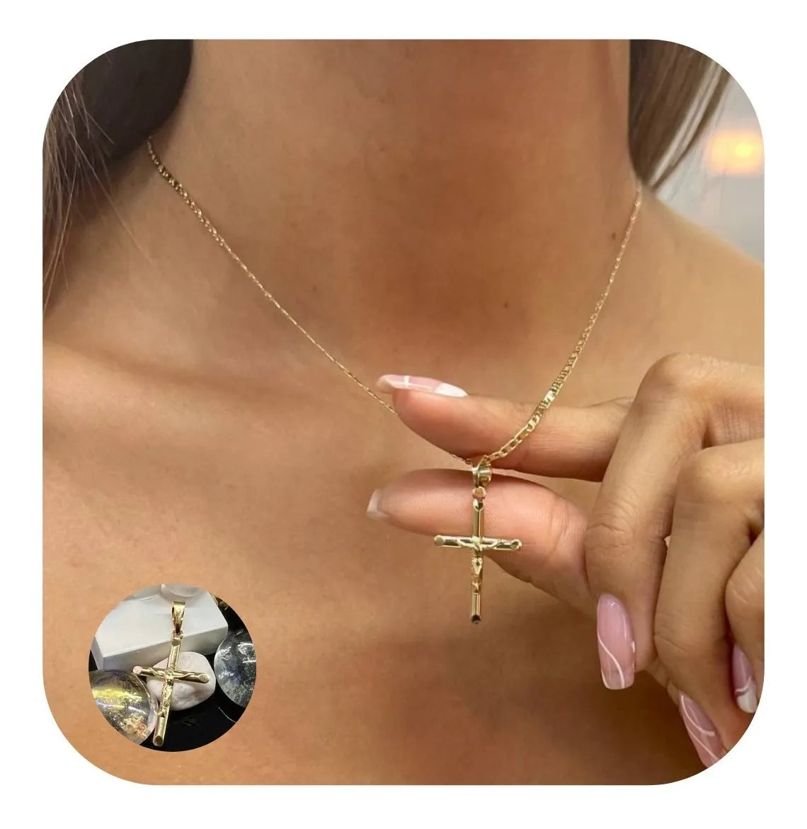 Dije Cruz Cristo Pequeño Para Mujer Dama Oro Laminado 18k Brillo Encanto