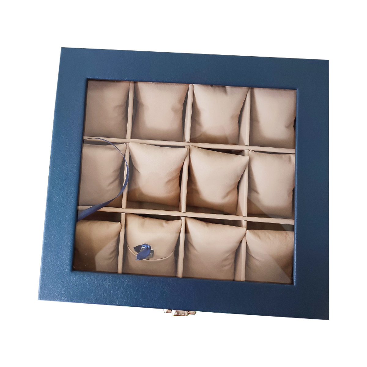 Organizador De Relojes Estuche Relojera De Lujo 12 Puestos Azul Brillo Encanto