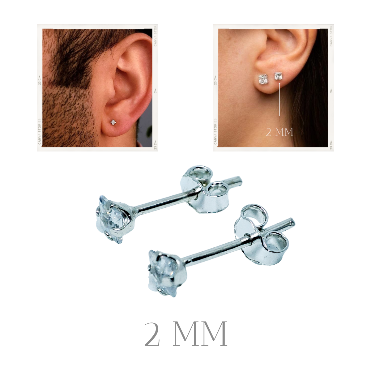 Piercing Aretes unisex pequeño 2MM Plata925 Brillo Encanto