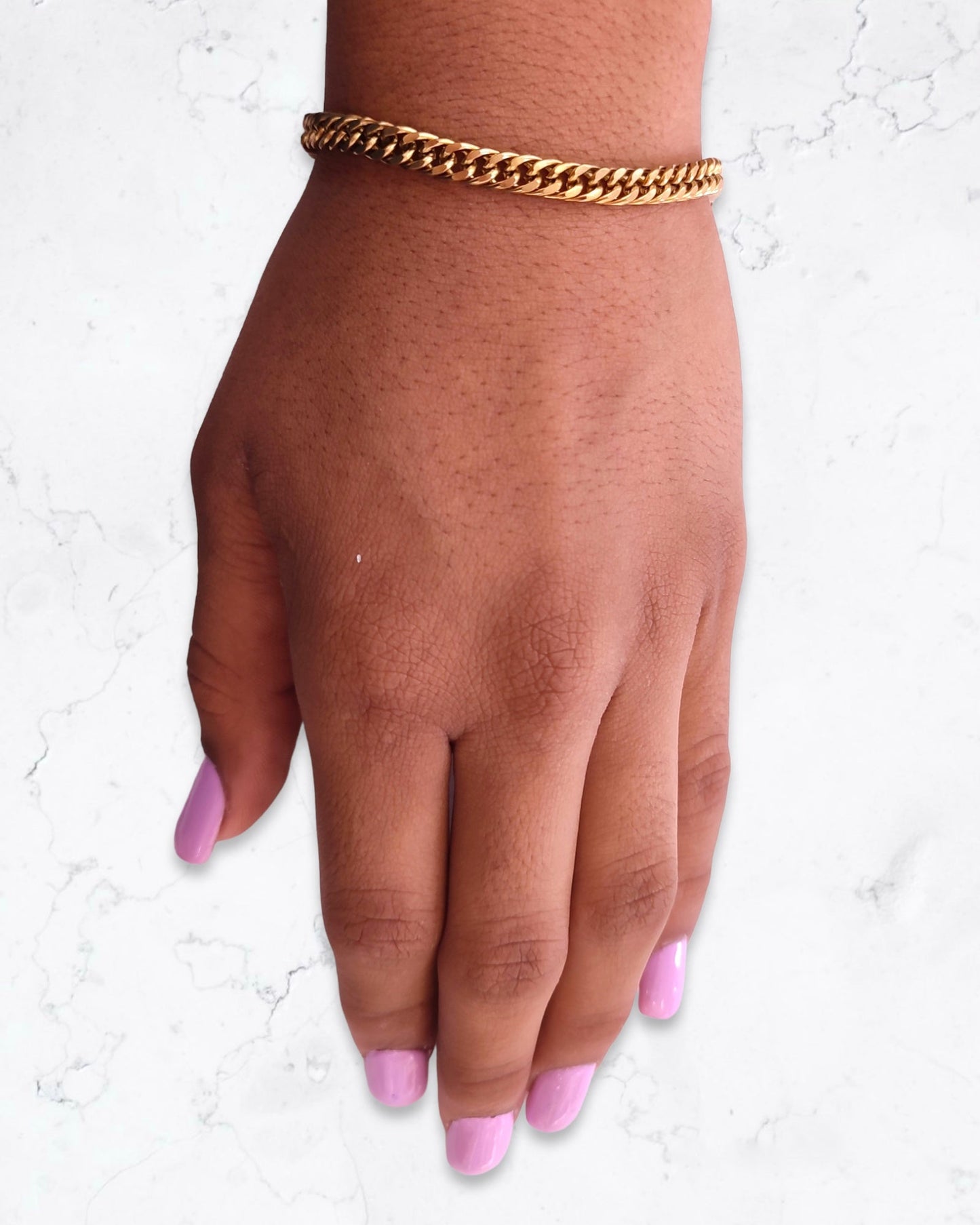 Pulsera Esclava Cubana En acero Dorado 21 CM Brillo Encanto