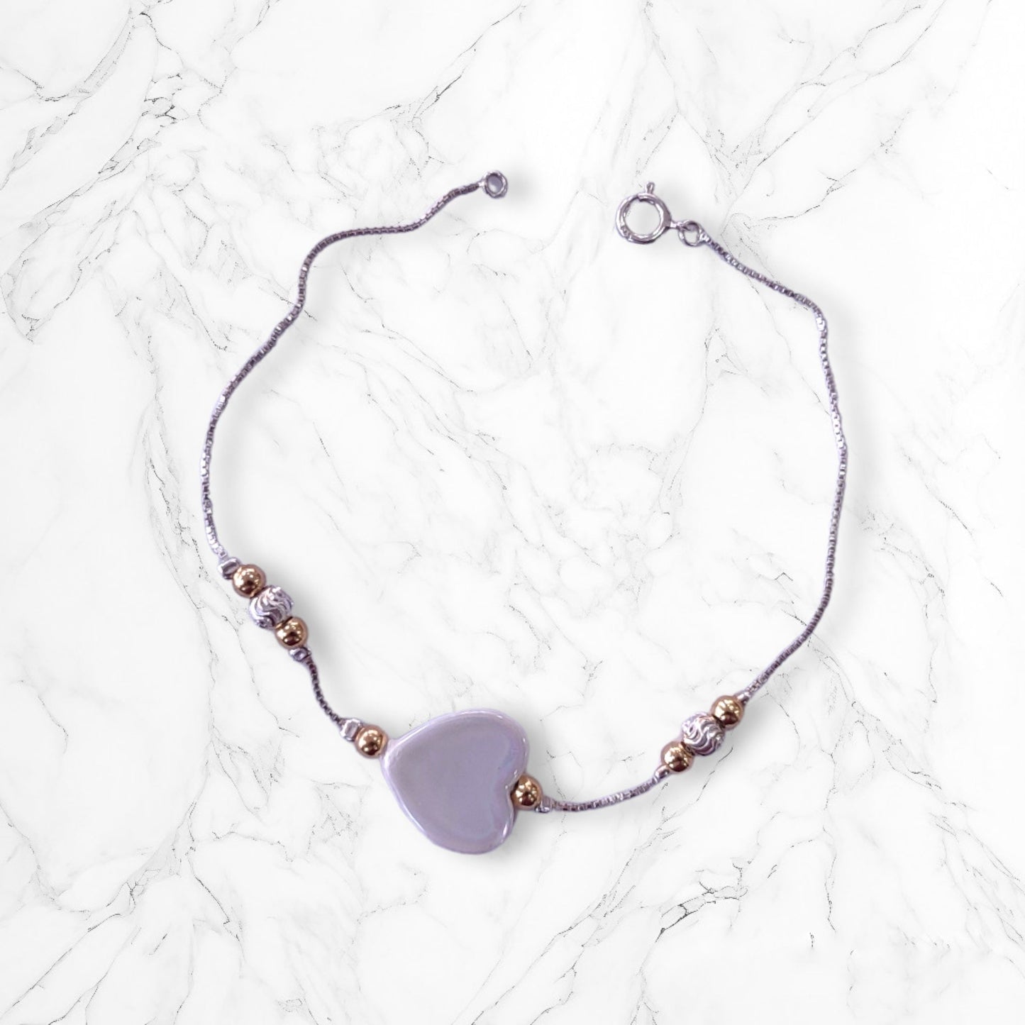 Pulsera Esclava Delicada Corazón Oro Plata925 Italiana Dama Mujer Brillo Encanto
