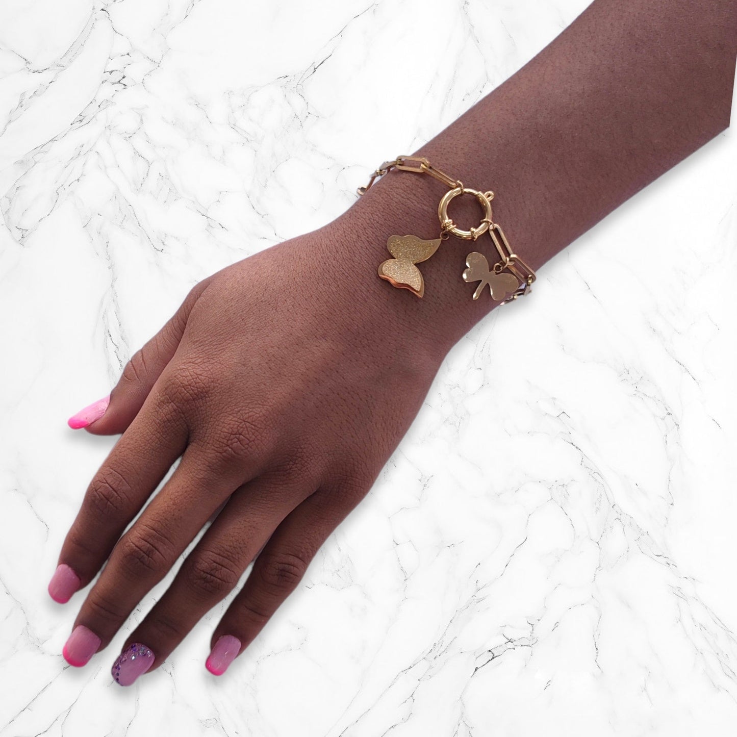 Pulsera Esclava En Acero de Mariposas Dorada 22 CM Para Mujer Brillo Encanto