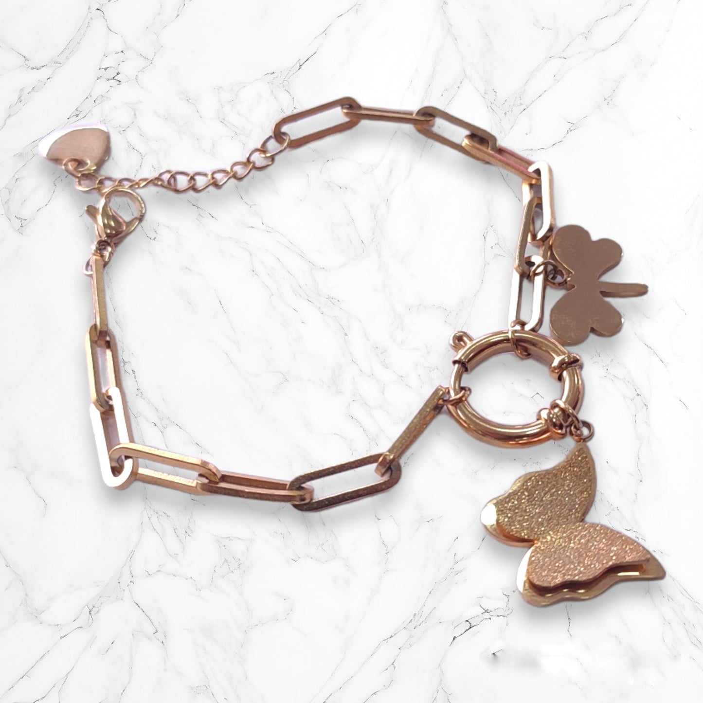 Pulsera Esclava En Acero de Mariposas Dorada 22 CM Para Mujer Brillo Encanto