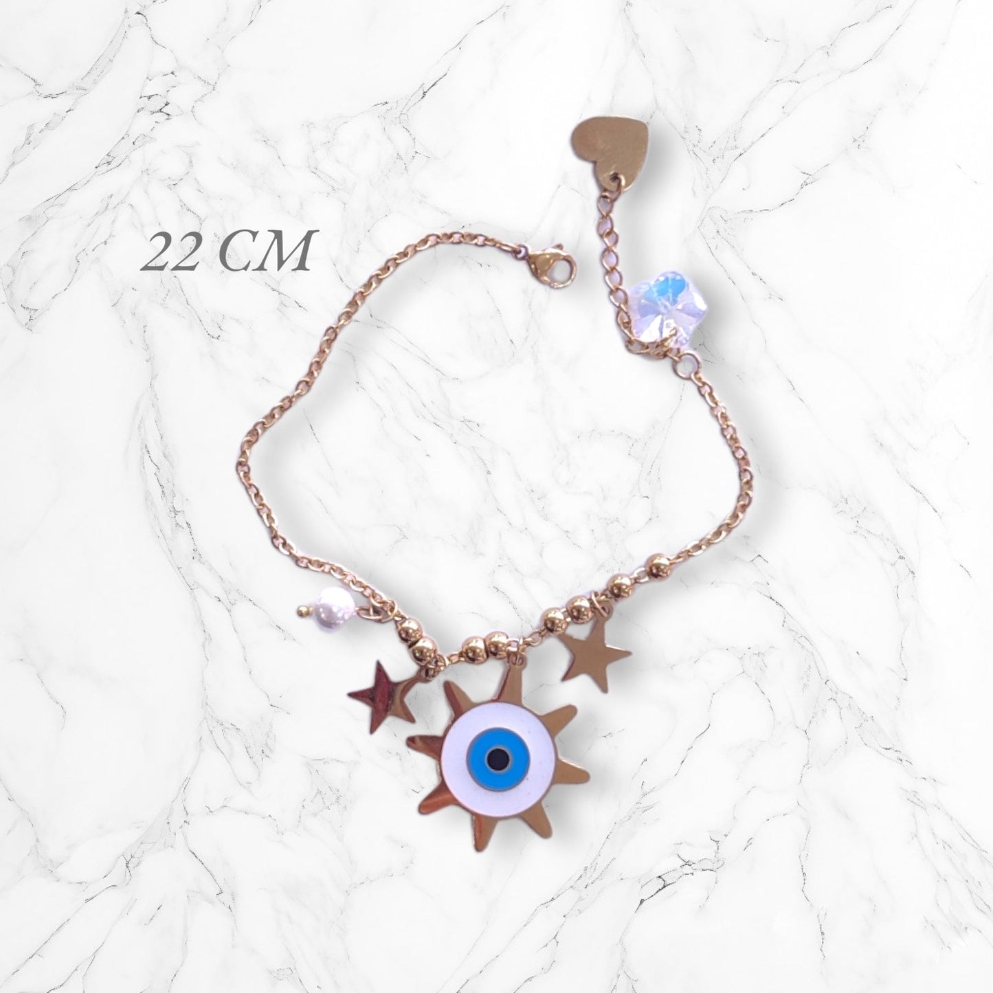 Pulsera Esclava En Acero de Ojo Turco Dorada 22 CM Para Mujer Brillo Encanto