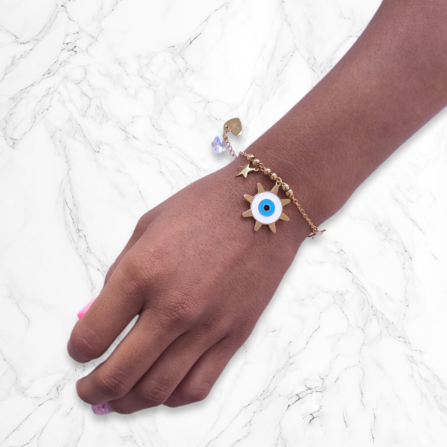 Pulsera Esclava En Acero de Ojo Turco Dorada 22 CM Para Mujer Brillo Encanto